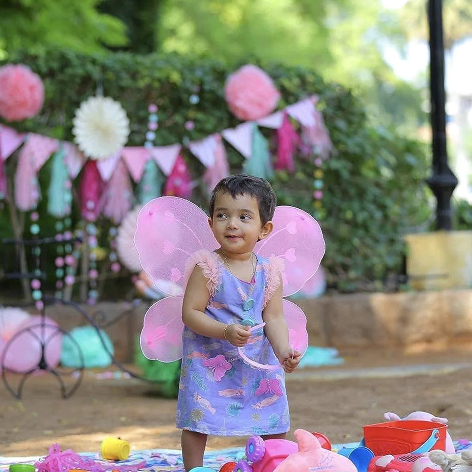 3293 Baby Girl's Fairy Nylon Butterfly Wings Costume Butterfly Fairy Angel Wing| Wand And Hairband Multi- Color For Party (1pc) 3293 Baby Girl's Fairy Nylon Butterfly Wings Costume Butterfly Fairy Angel Wing| Wand And Hairband Multi- Color For Party (1pc)